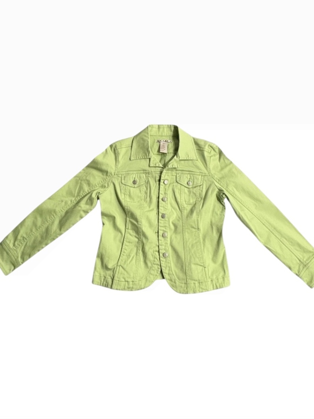A.M.I. Lime Green Denim Style Trucker Button Front Jacket Size M